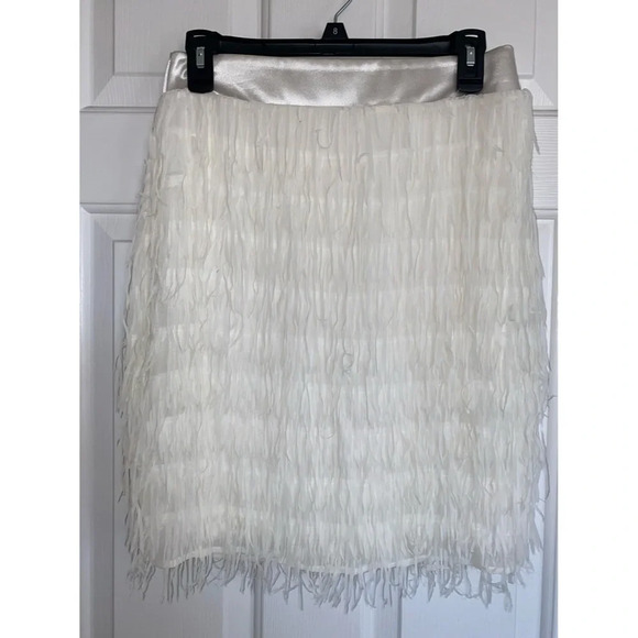 New York & Company White Tiered Fringe Mini Skirt - Picture 4 of 5